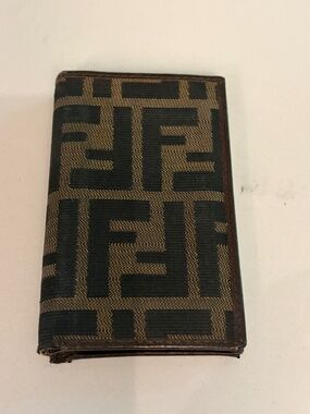 Fendi Zucca FF Monogram Compact Bifold Wallet – Black/Tobacco Canvas Leather